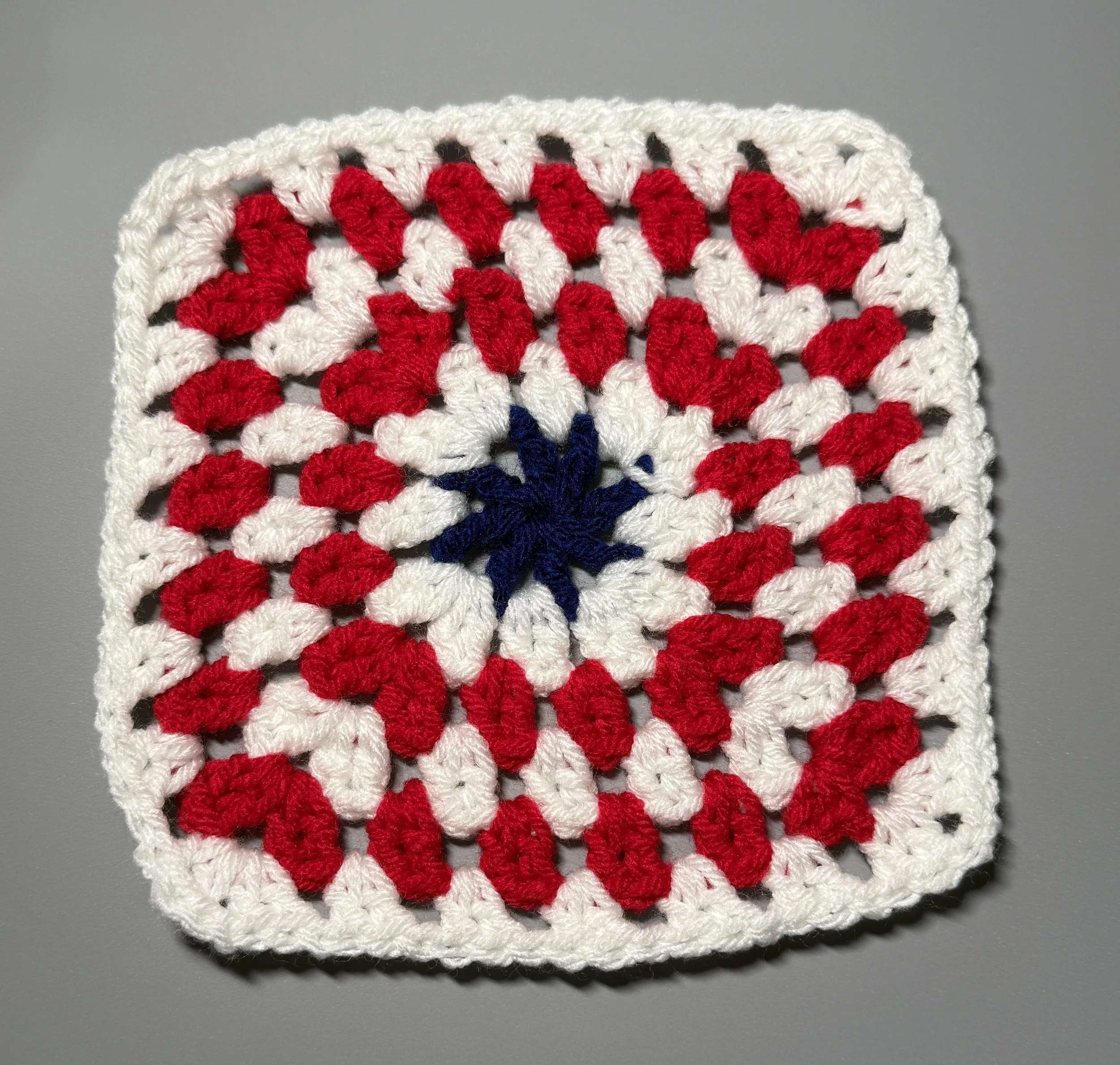 Photo: Motif #2 — completed Colors of America motif, top view