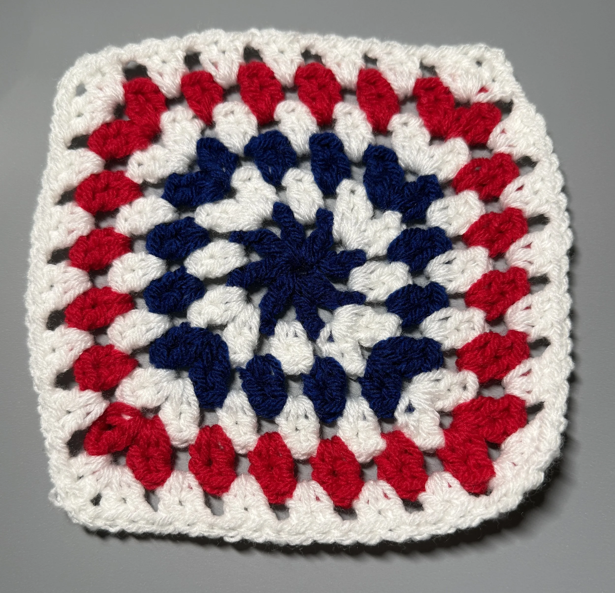 Photo: Motif #4 — completed Colors of America motif, top view