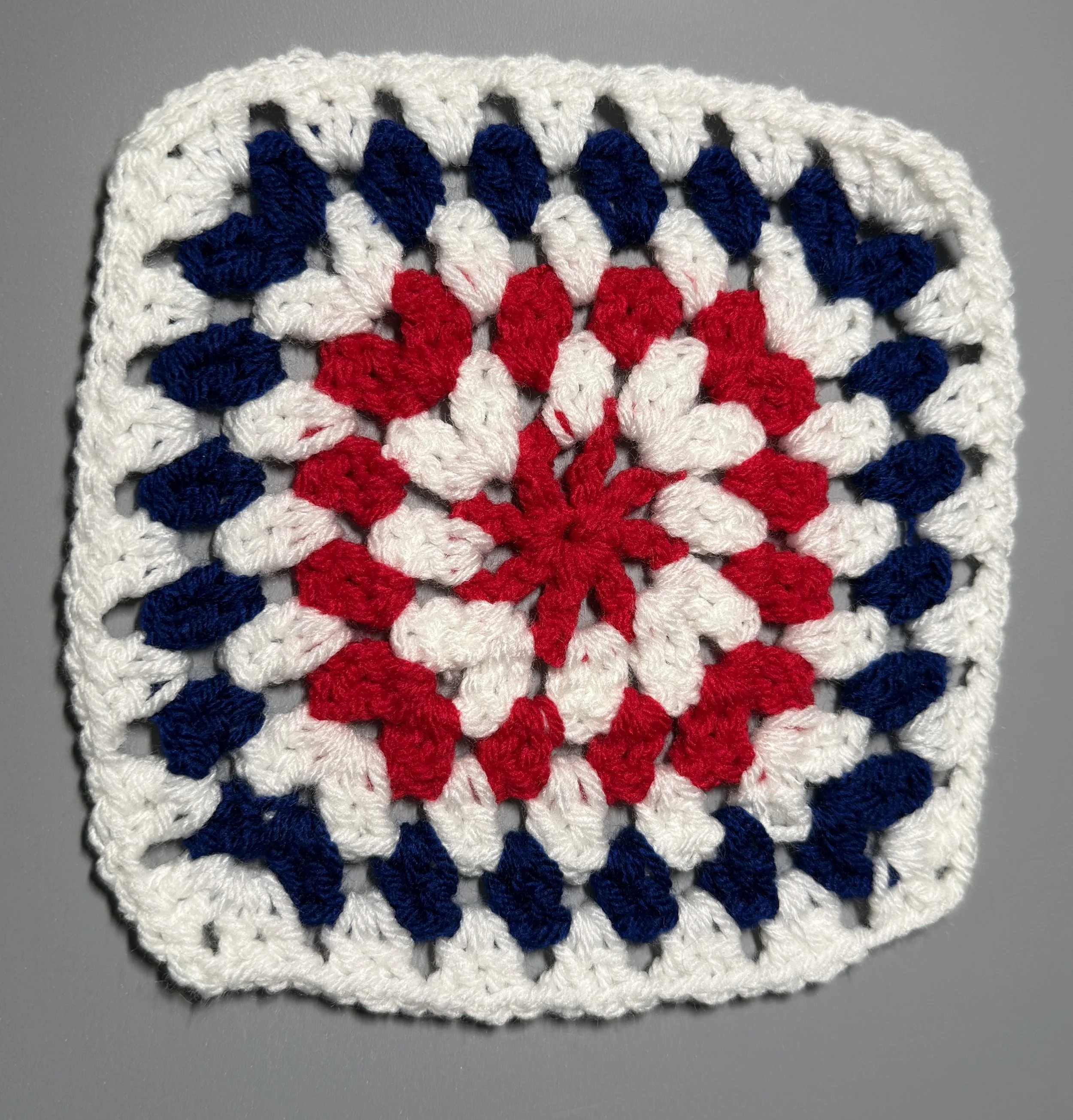 Photo: Motif #3 — completed Colors of America motif, top view