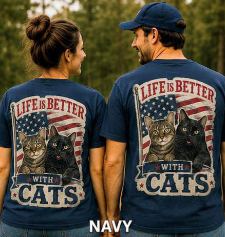Life Is Better With Cats™ | Custom Cat Photo Patriotic T-Shirt 🐾 Turn Your Best Friends into a One-of-a-Kind Shirt (Copy)