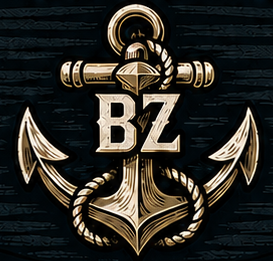 A nautical-themed emblem featuring a large anchor with ropes and the letters 'BZ' in the center.