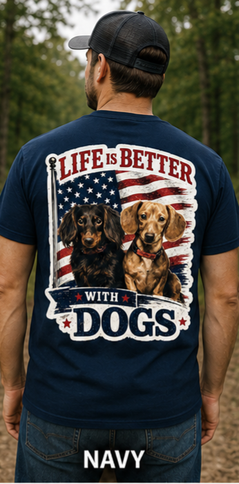 Life Is Better With Dogs | Custom Dog Photo Patriotic T-Shirt 🐾 Turn Your Best Friends into a One-of-a-Kind Shirt