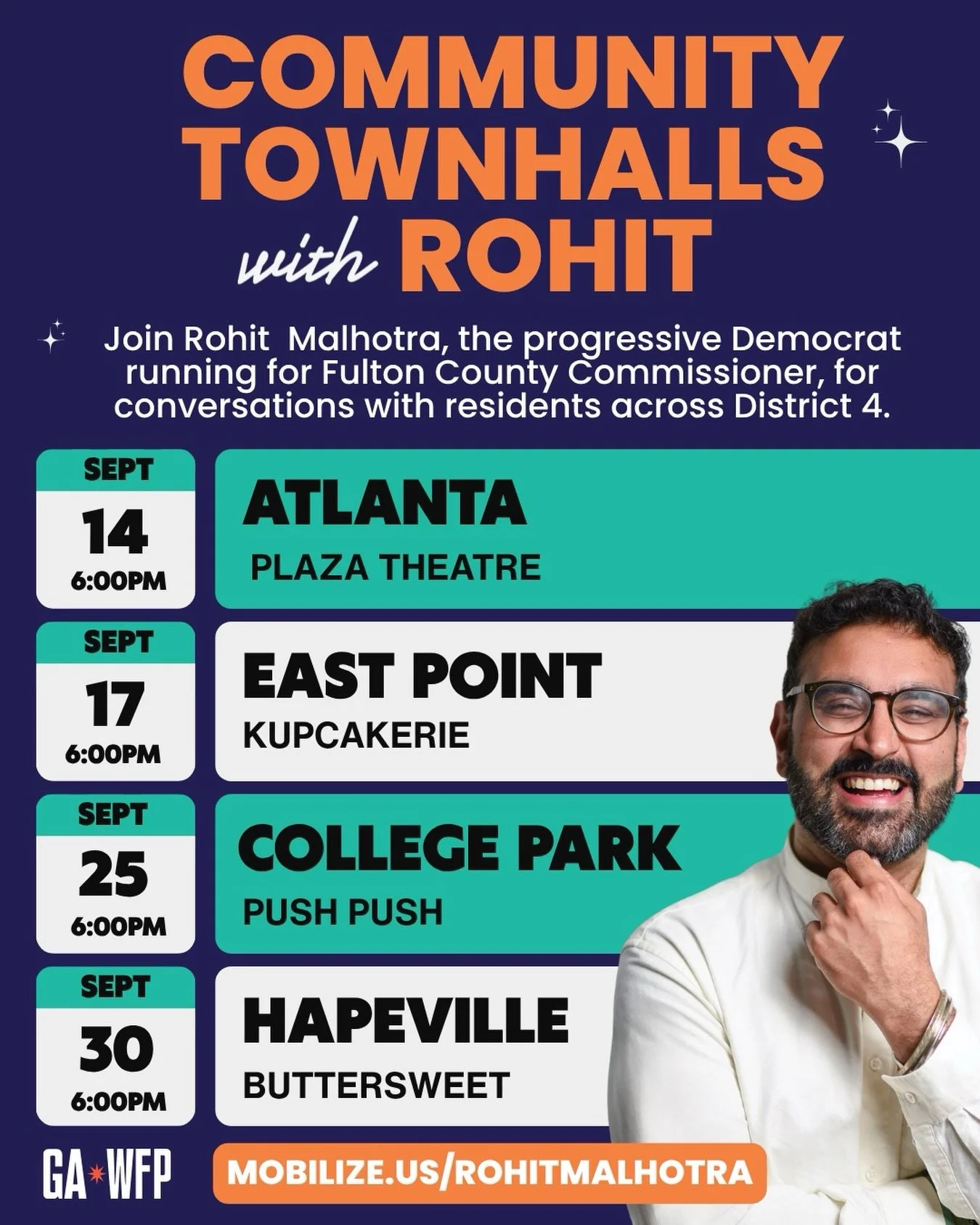 Atlanta. College Park. East Point. Hapeville. We are hosting community townhalls in September with residents across District 4 in Fulton County. This is an opportunity for you to learn more about me and our campaign, but more importantly, for me to h