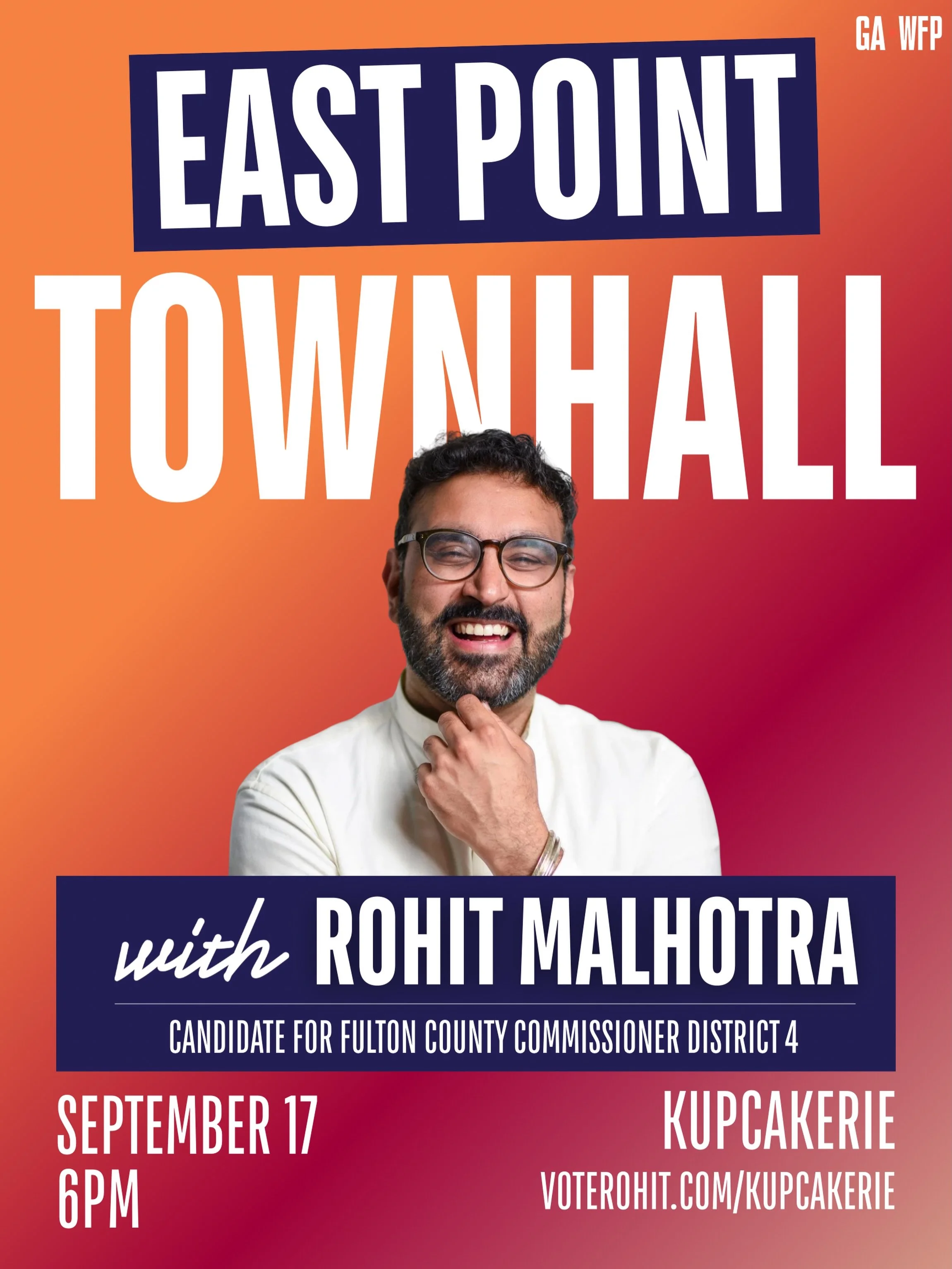 EAST POINT! Join me this Thursday, September 17 at 6:00pm for a @wfpgeorgia community townhall at the amazing, wonderful, and delicious @kupcakerie. I&rsquo;m so excited for cupcakes and conversation!🧁

We&rsquo;ll talk about our campaign, the role 