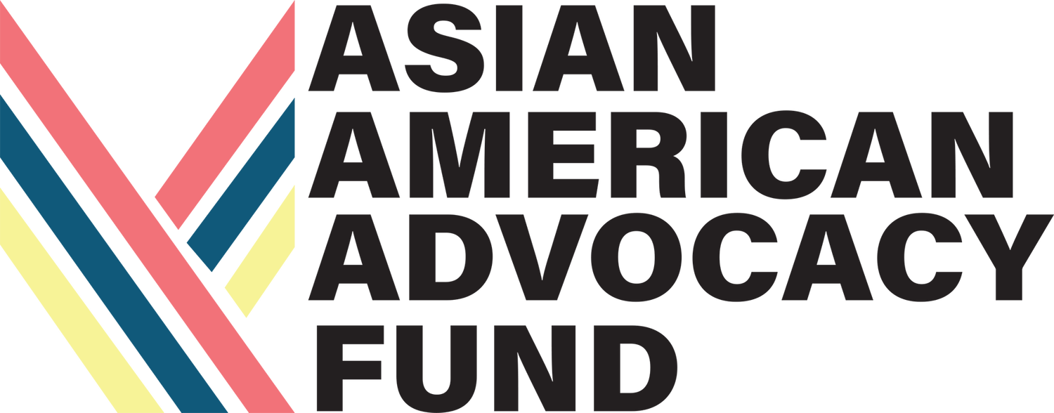 Logo of the Asian American Advocacy Fund featuring colorful V-shaped lines and bold black text.