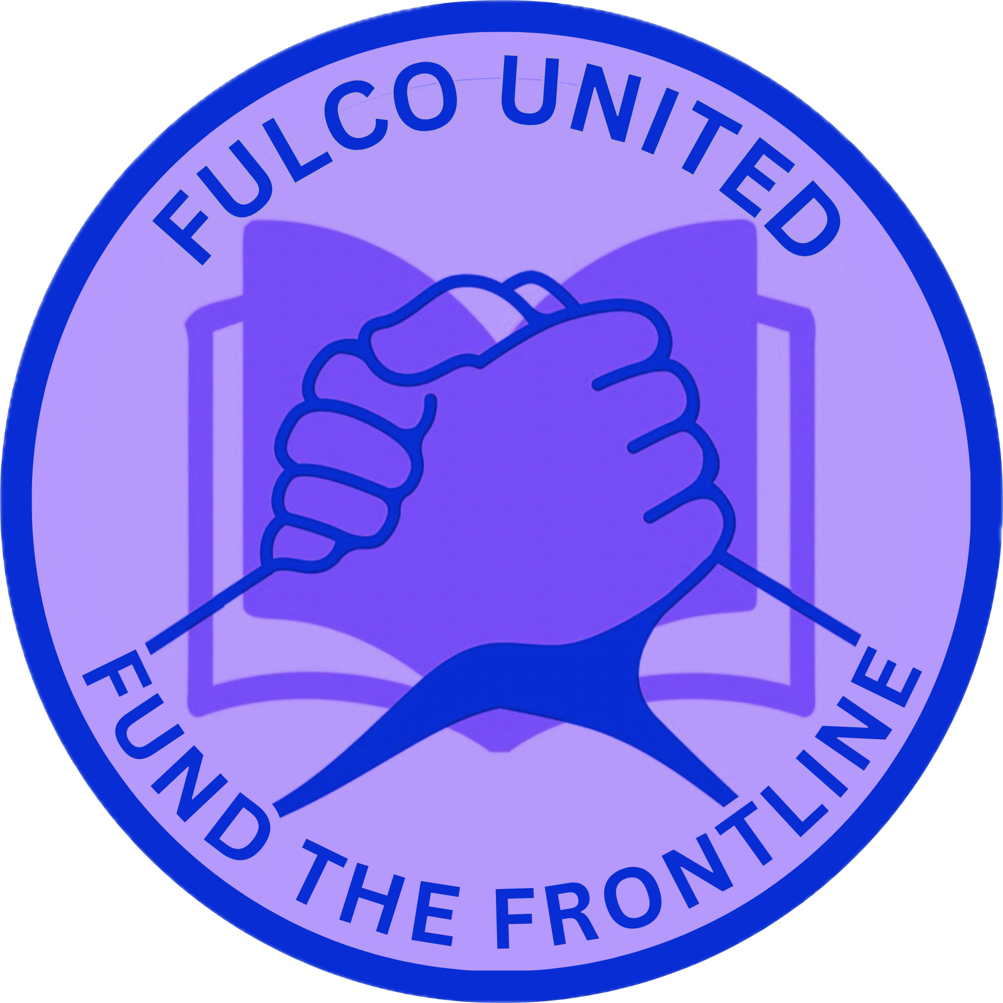 Fulton County seal in purple and blue with a handshake symbol in the center and the text 'Welcome to Fulton County' and 'The Fulton County' around the circle.
