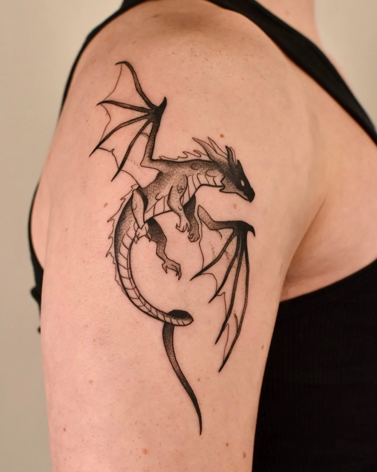 Finally got to do my dragon design! #tattoo #dragontattoo #blacksndgreytattoo