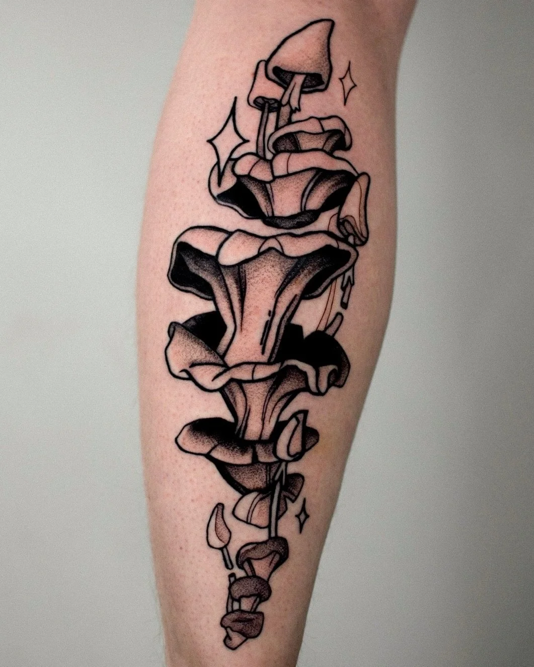 Second mushroom piece on the calf! This one took 2 sessions, which was nice because I got to spend more time on the shading. Have lots of ideas for a third mushroom piece! 

#tattoo #mushroomtattoo #calftattoo