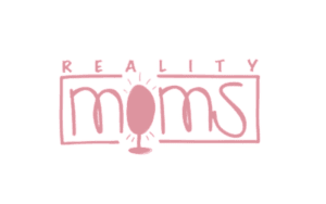 Logo for RealBeautyMoms with pink text and a microphone icon