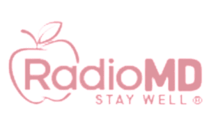 RadioMD logo with pink text and a stylized apple with a leaf