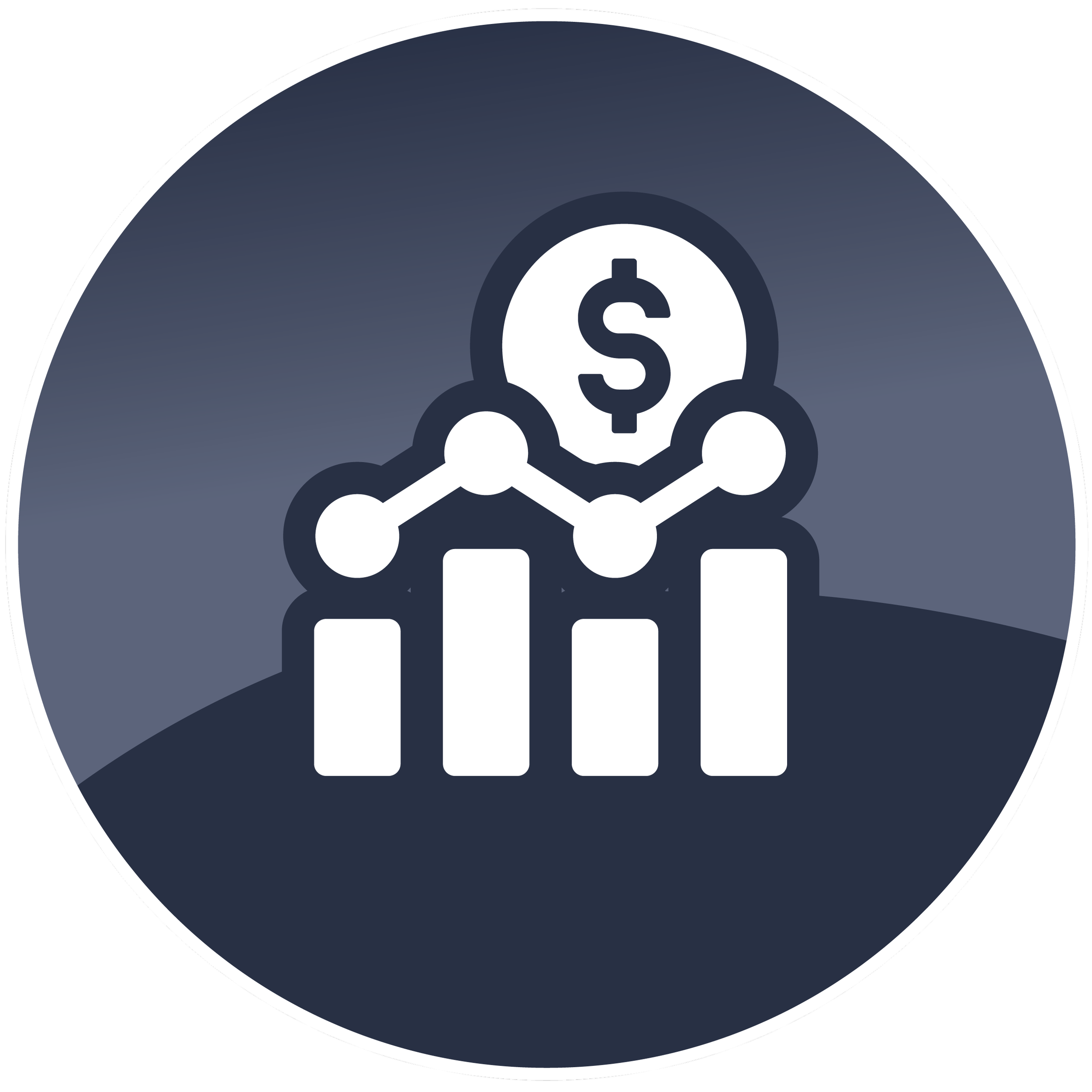 Icon of a group of people connected with a dollar sign in the center, representing financial or economic collaboration.