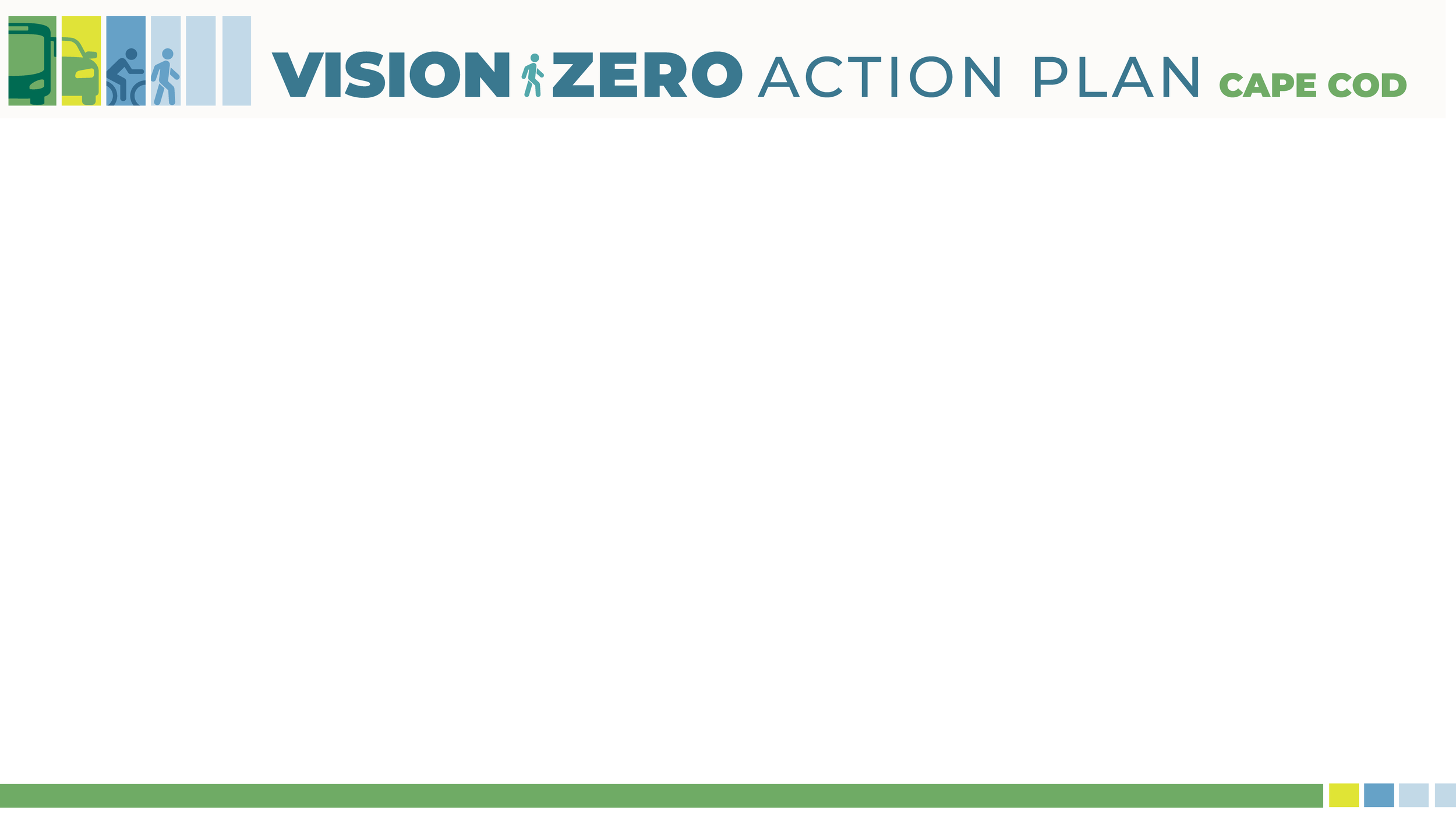 A banner for the VISION ZERO ACTION PLAN for CAPE COD featuring icons of transportation and pedestrian safety.