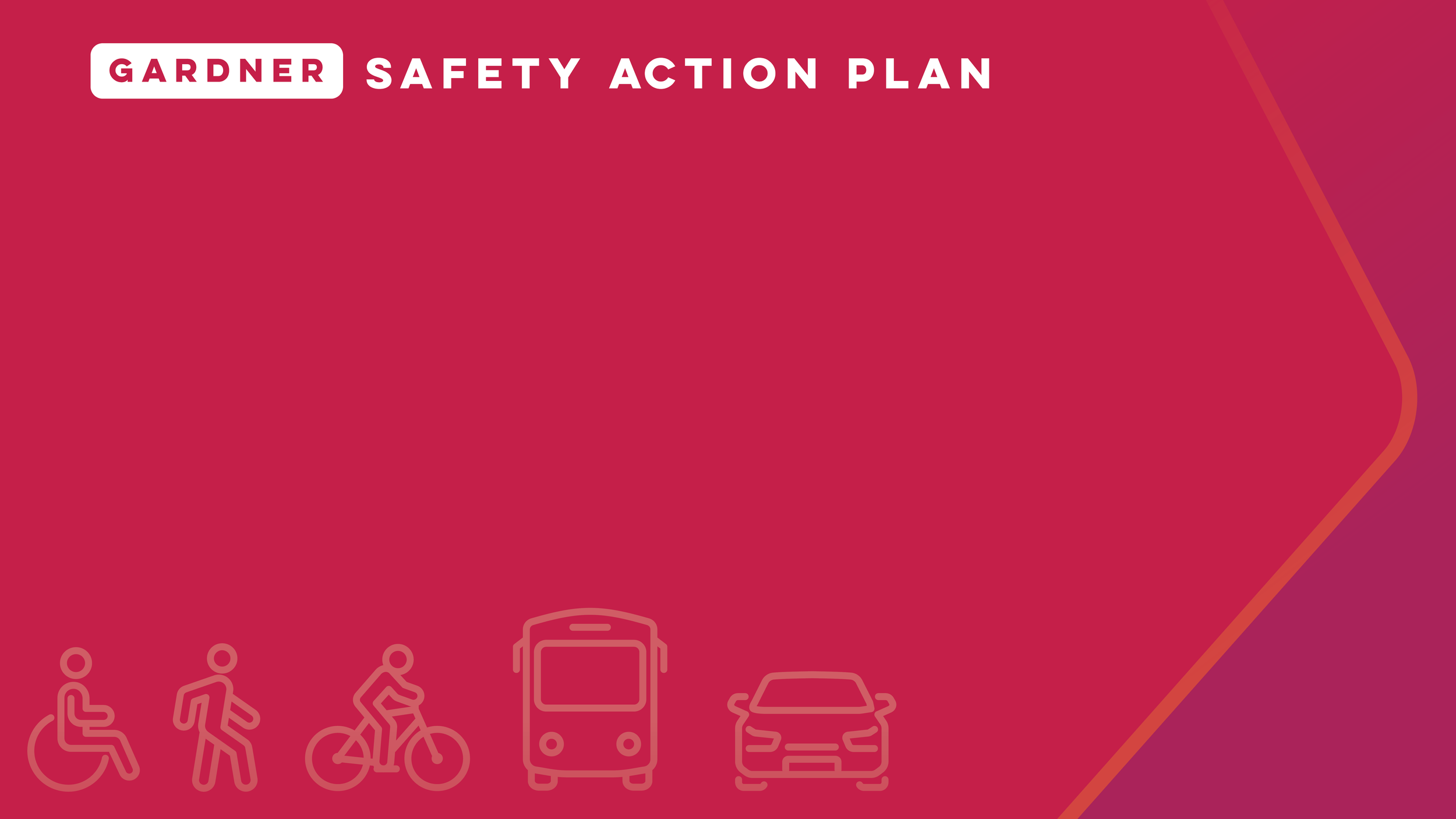 GARDNER Safety Action Plan poster with icons of people in wheelchairs, walking, riding bikes, and driving cars.