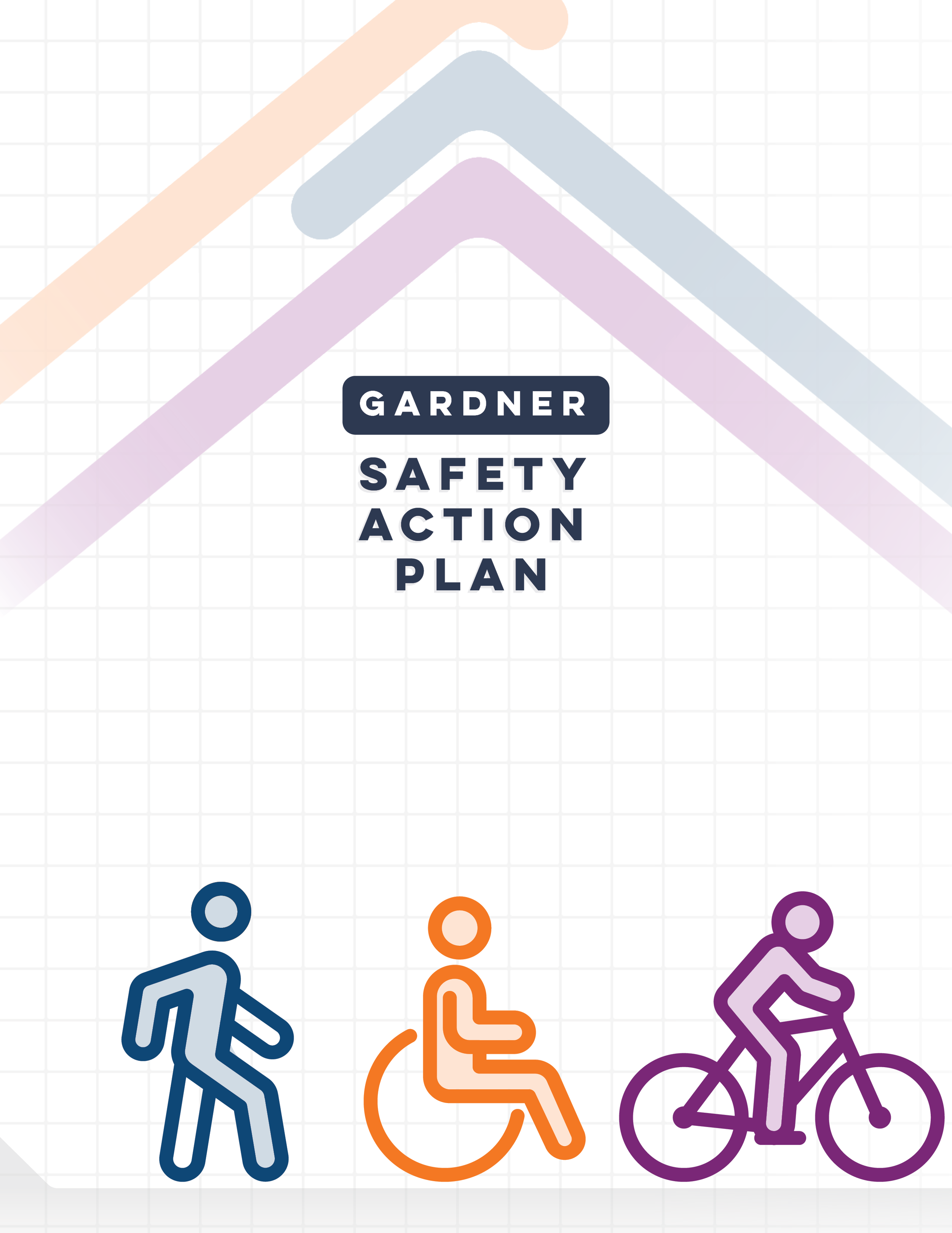 Colorful outline illustrations of various people in different postures, seated, walking, cycling, set on a grid background.