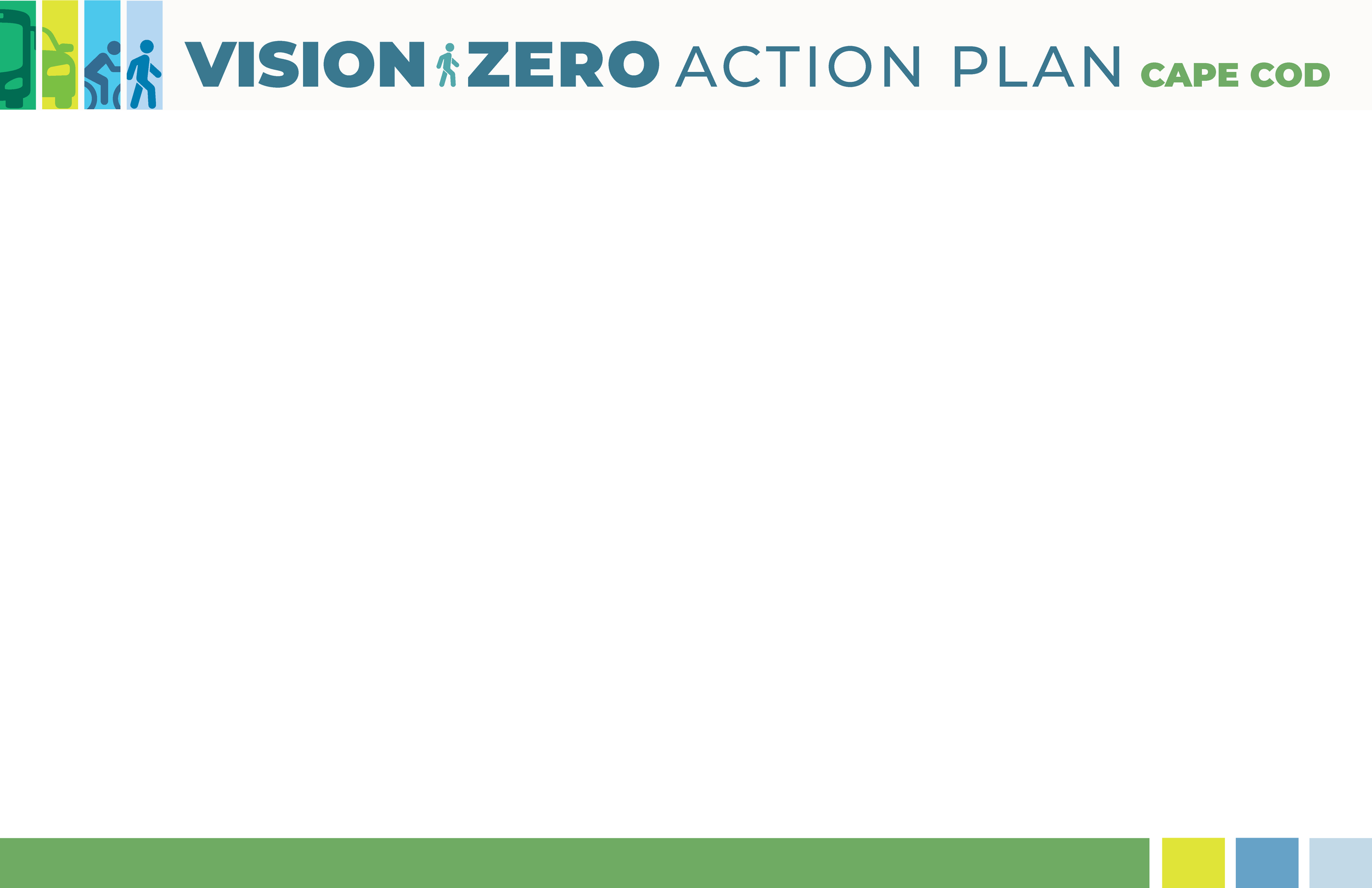 Cover page of a document titled "Vision Zero Action Plan Cape Cod" with a row of colorful icons of pedestrians, cyclists, and runners at the top.