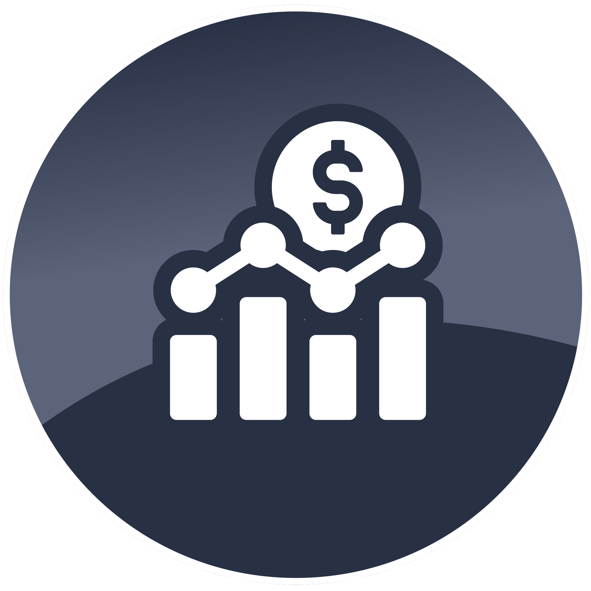 Icon of interconnected nodes with a dollar sign in the center