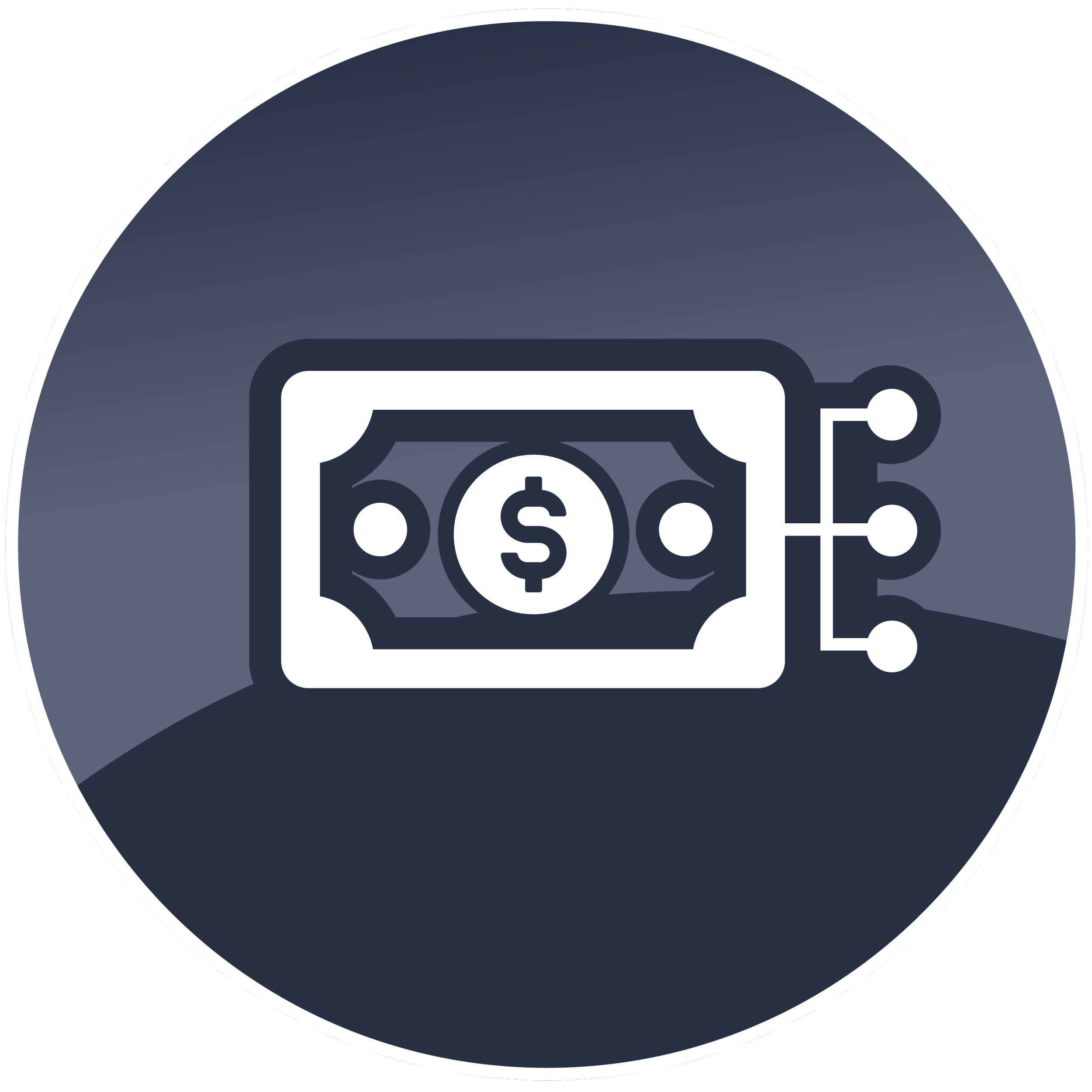 Close-up of a dark gray or black background with a stylized graphic possibly representing a helmet or circular object with a white outline and a rectangular design with a dollar sign.