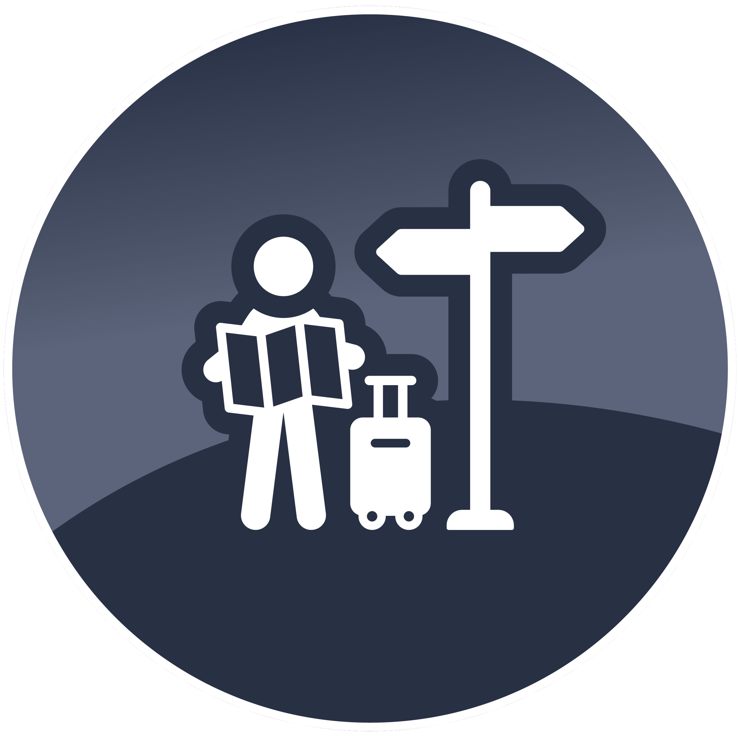 Icon of a person with a suitcase and a directional arrow, indicating travel or direction.
