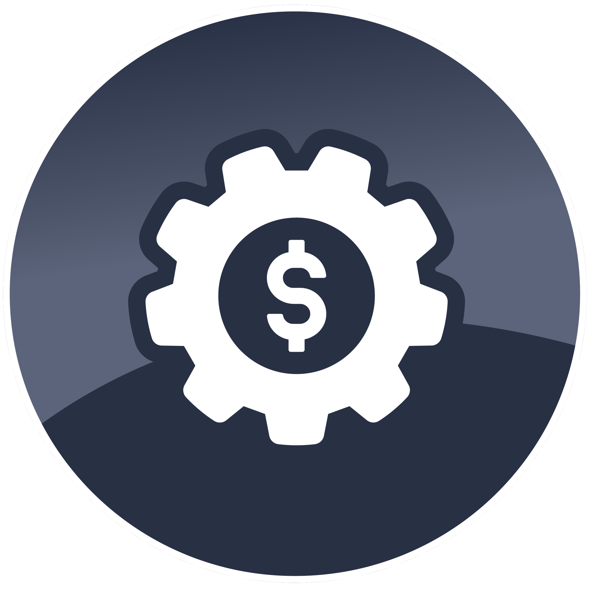 Illustration of a gear with a dollar sign in the center, representing financial or business concept.
