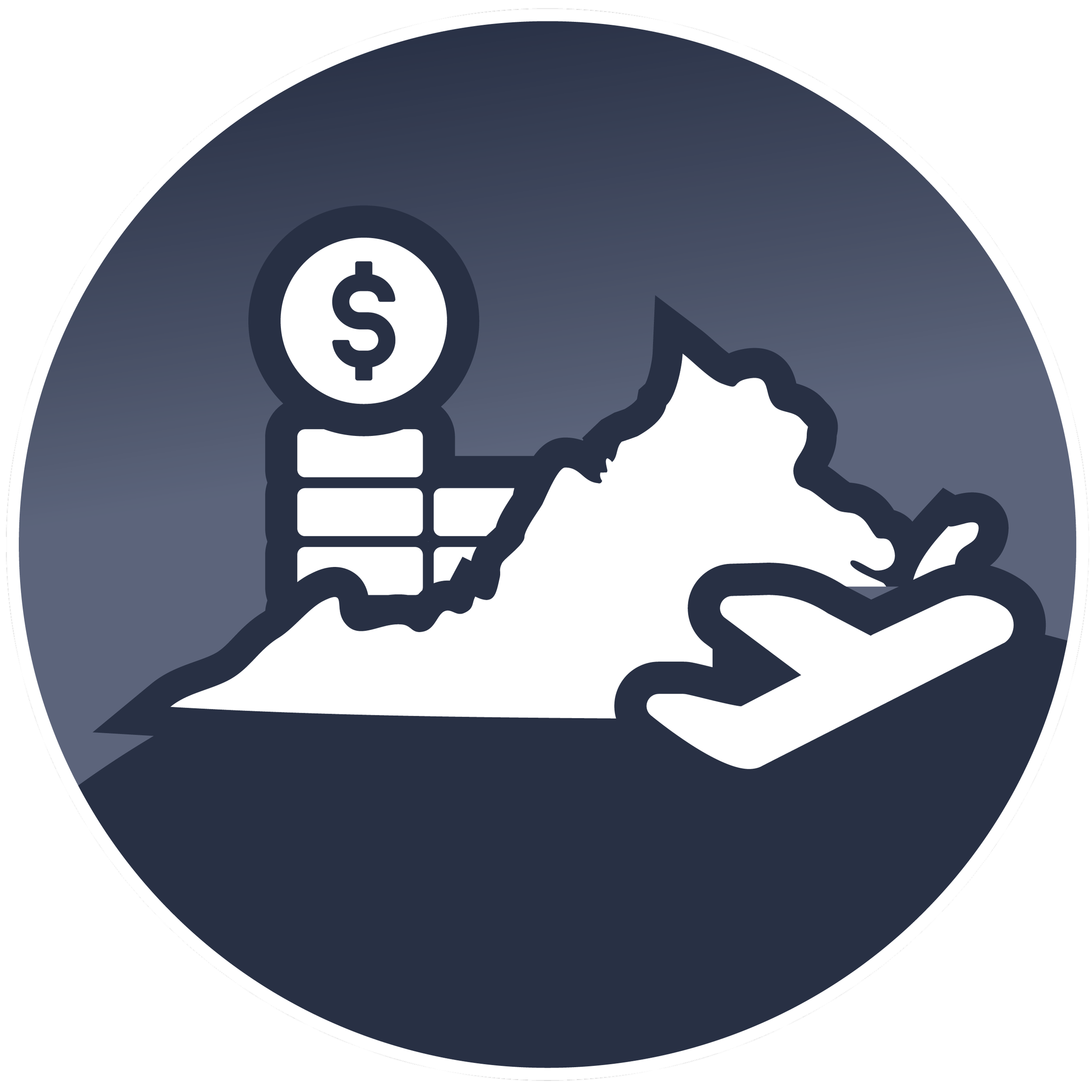 Digital illustration of a globe with a hand and a money bag showing a dollar sign. The globe features a map outline with continents.