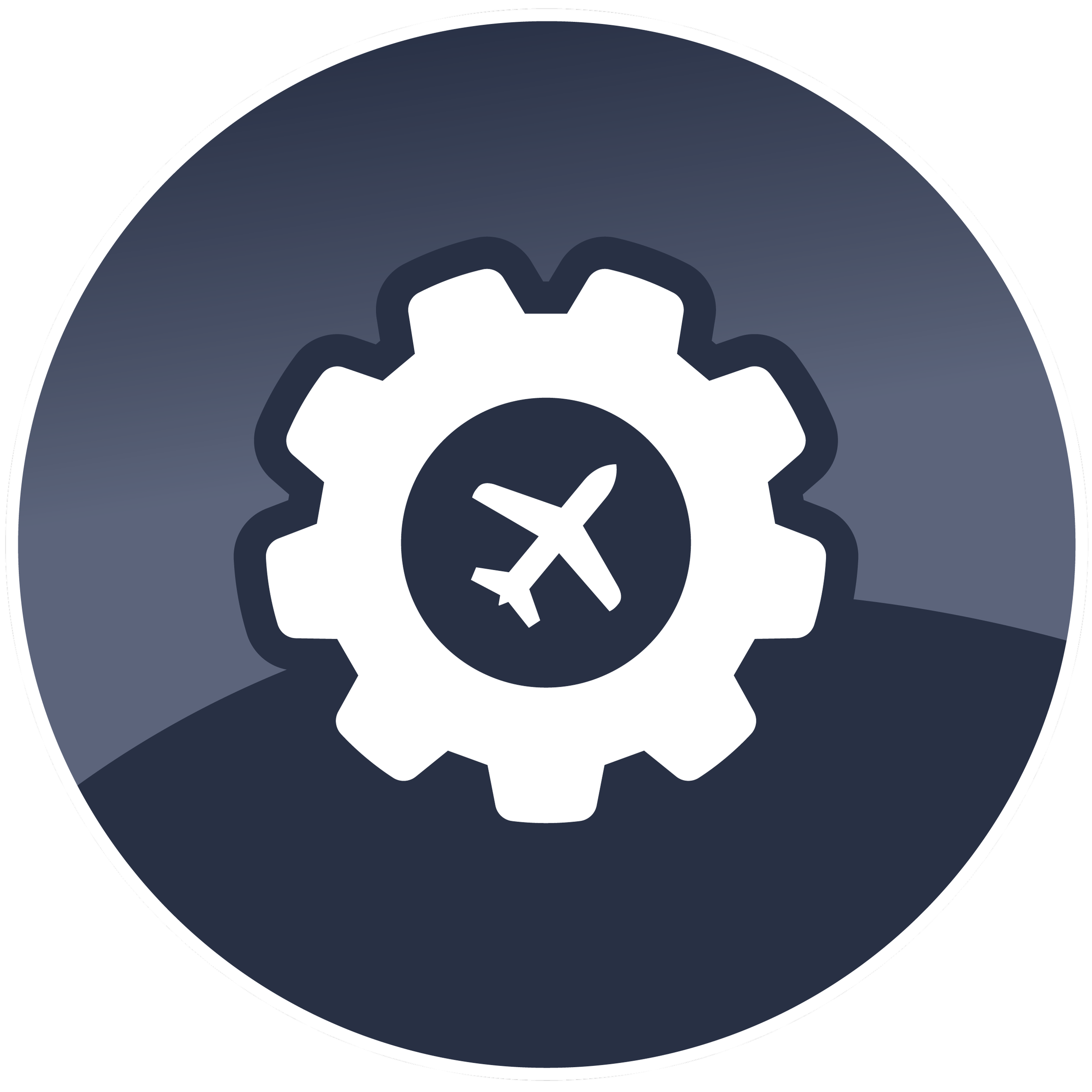 Close-up of a gear inside a circular design with dark background.