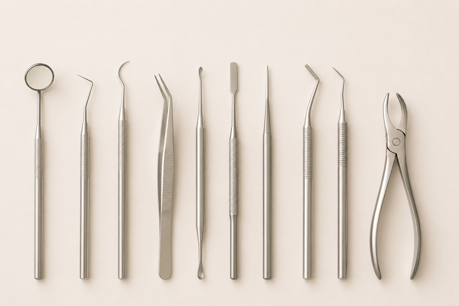 Picture with several dental instruments lined up
