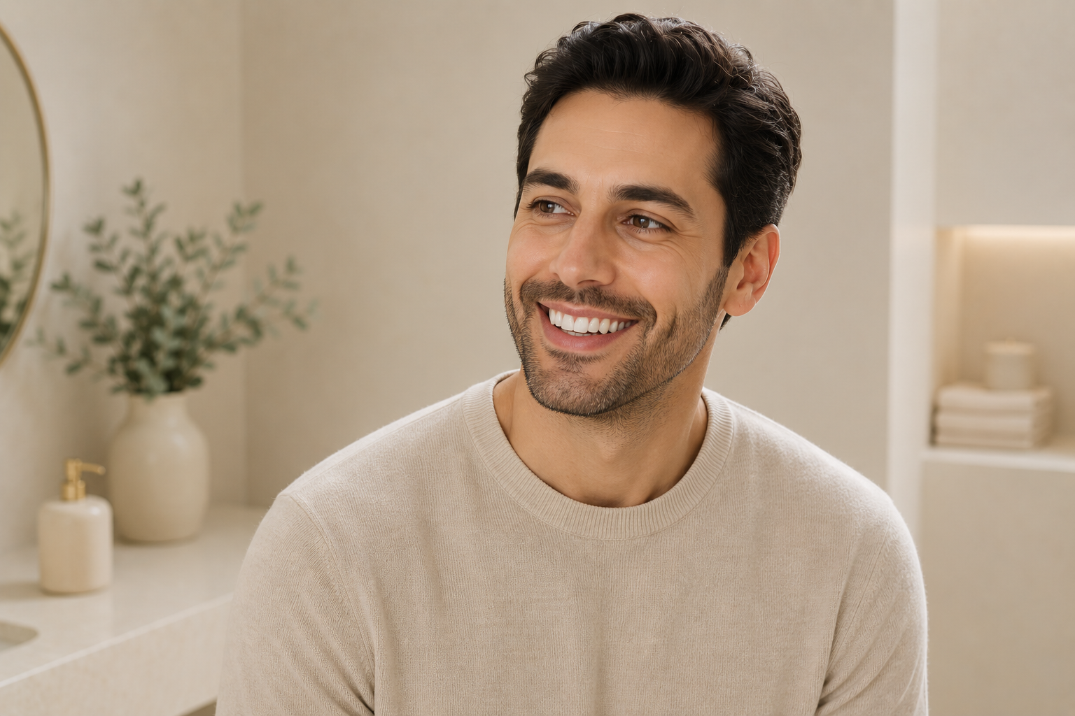 Man smiling in a mirror