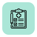 Icon of a medical clipboard with a checklist and a plus sign at the top