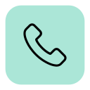 Icon of a classic telephone handset in black on a light blue background.