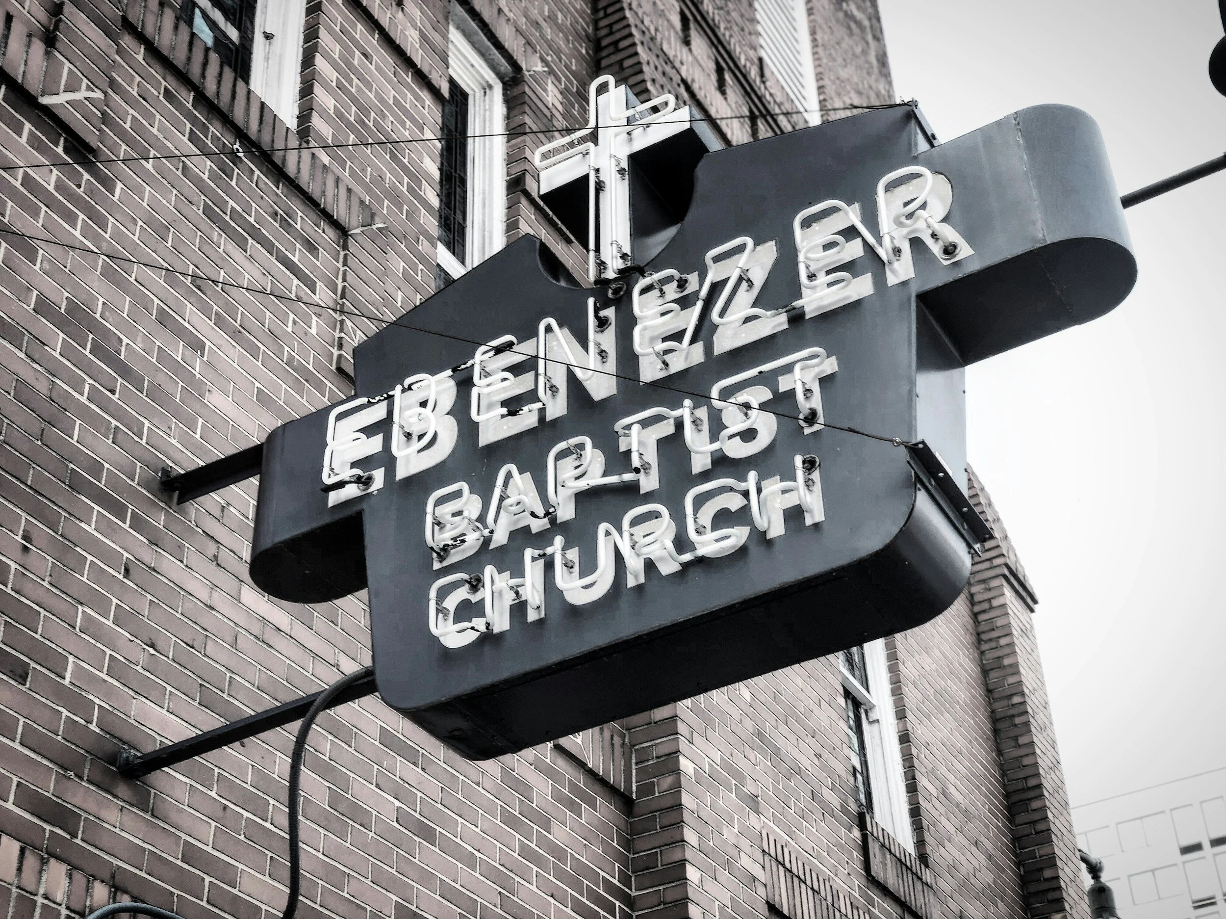 Ebenezer Baptist Church sign in Atlanta, Georgia, Rooted Black heritage travel trip