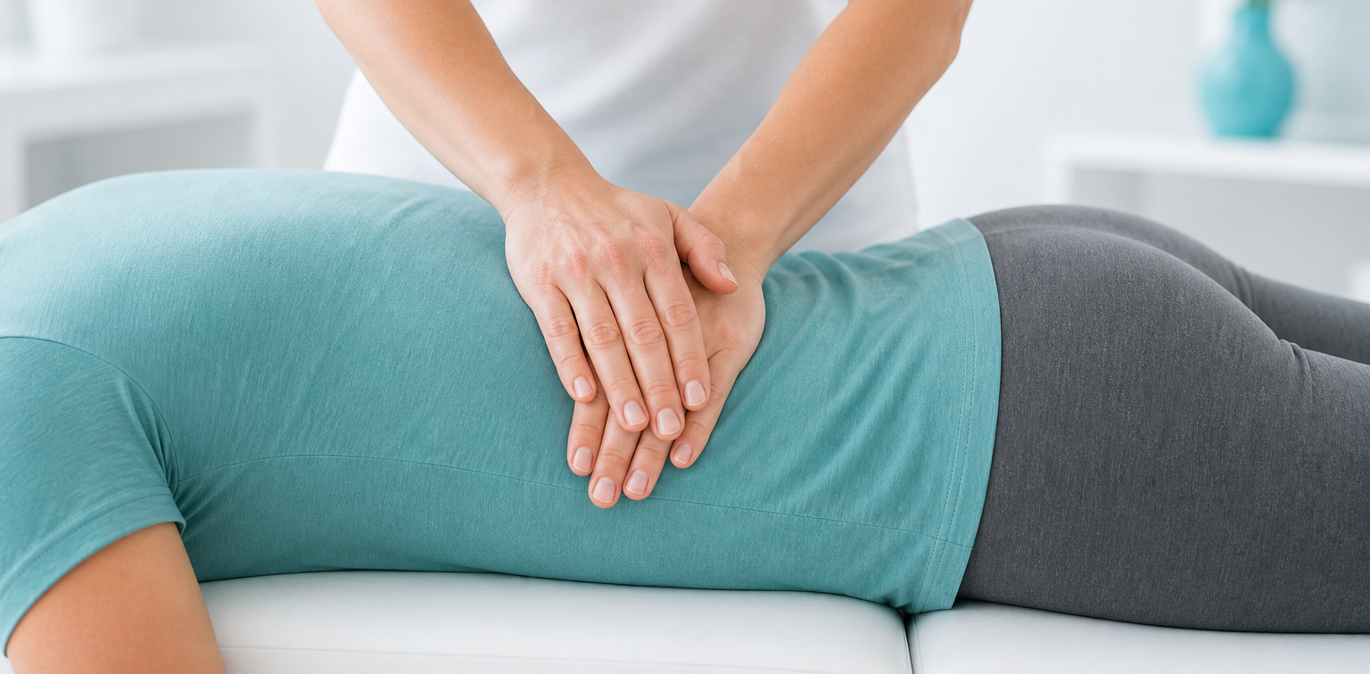 A person receiving chiropractic treatment from a chiropractic doctor in a clinical setting.