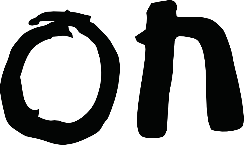 Black and white logo with large stylized text spelling 'on'.