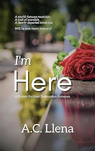 A poignant book cover featuring a close-up, shallow-depth-of-field photograph of a single red rose resting on a polished dark tombstone, with a blurred background suggesting a cemetery or outdoor park setting. In the upper-left corner, a white text b