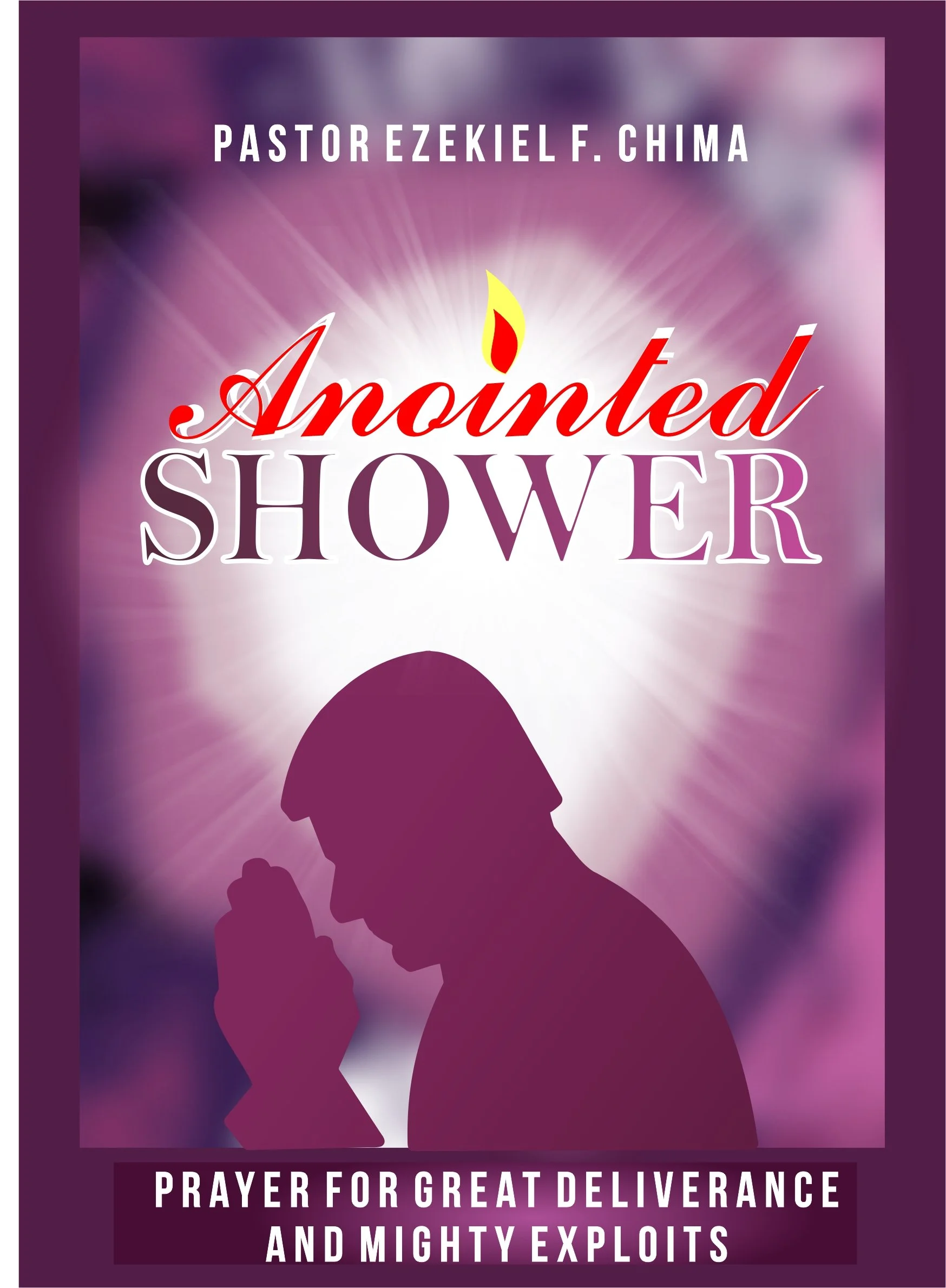 spiritual and powerful book cover framed by a deep purple border. The central image features the sharp silhouette of a person in profile, bowing their head with hands clasped together in earnest prayer. Emanating from behind the silhouette is a brill
