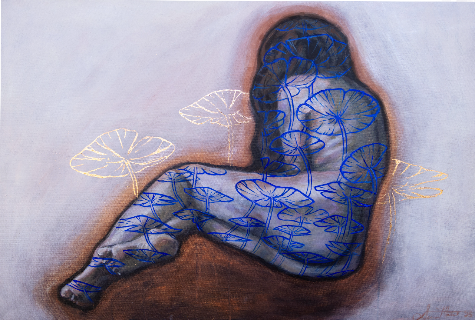 "Growth" 2025. Acrylic and copper leaf on canvas. 2'x3'