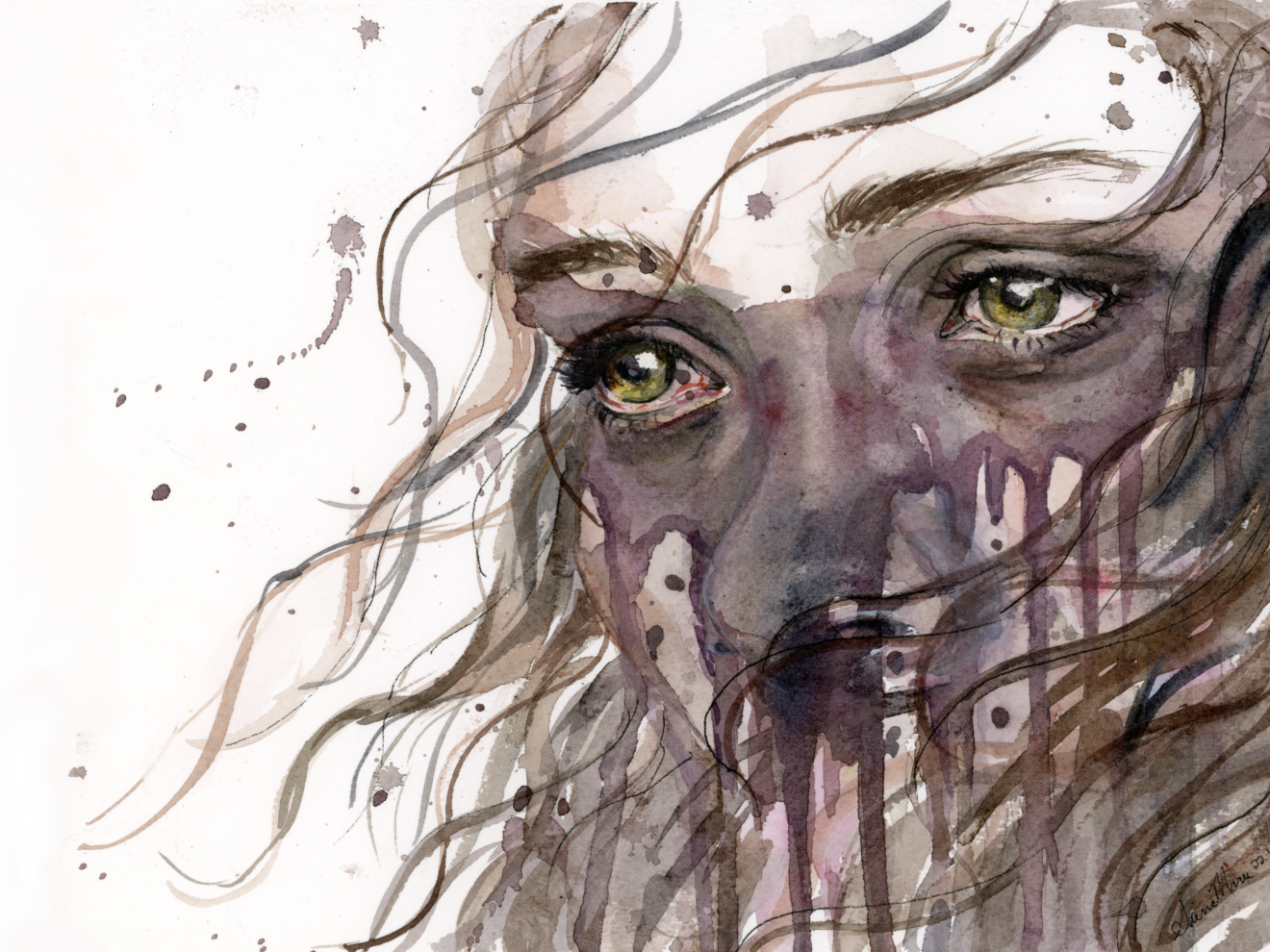 "Hostage" 2018.  Watercolor on cotton.
