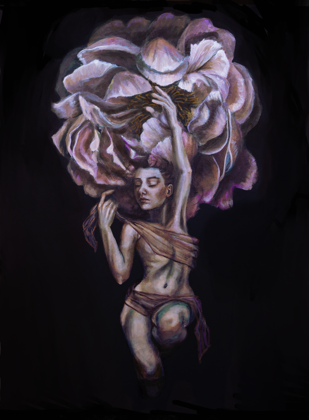 "Sinking and Reaching" 2025. Acrylic on canvas. 30"x40"