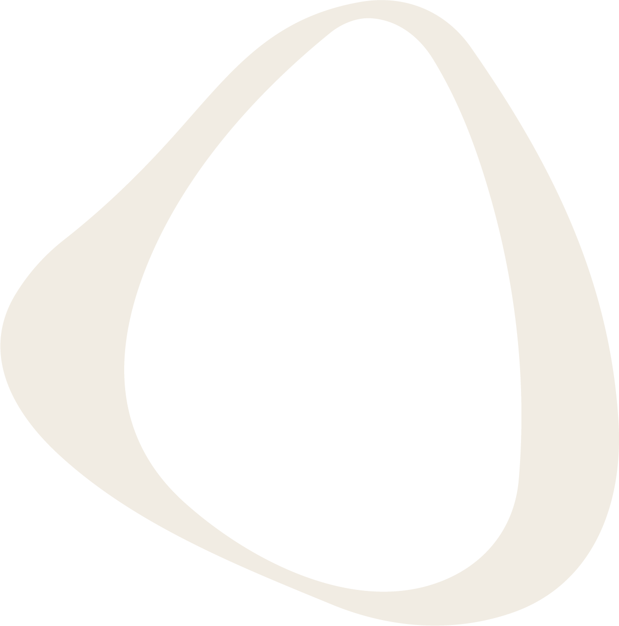 A minimalist abstract logo with black, white, and beige colors, featuring a rounded triangular shape with flowing lines.