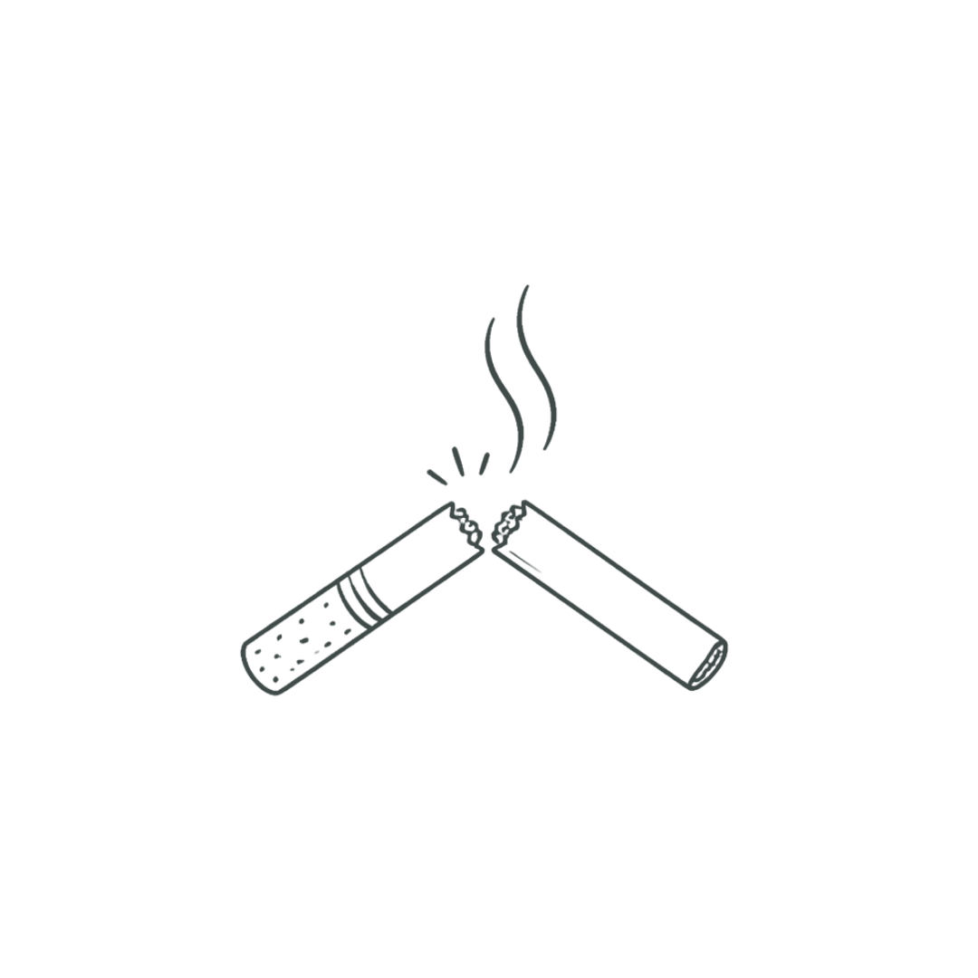 Line drawing of two cigarettes with smoke rising from them, touching each other at the tips.