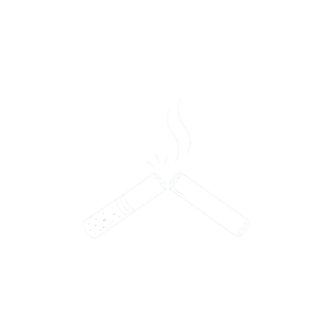 Drawing of two cigarettes with smoke rising from their tips, crossing each other.