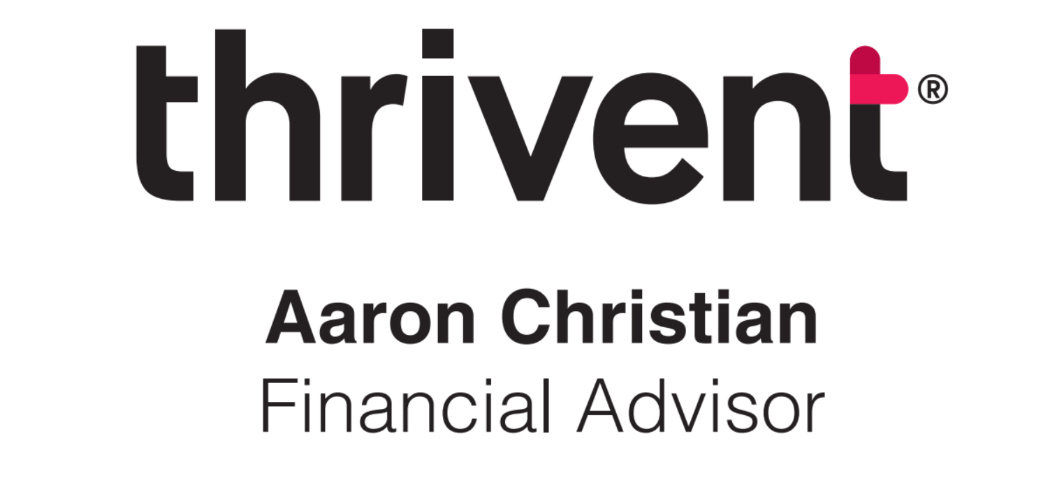 Thrive logo with the letter 'i' stylized as a pink pill, name 'Aaron Christian' with title 'Financial Advisor' underneath.
