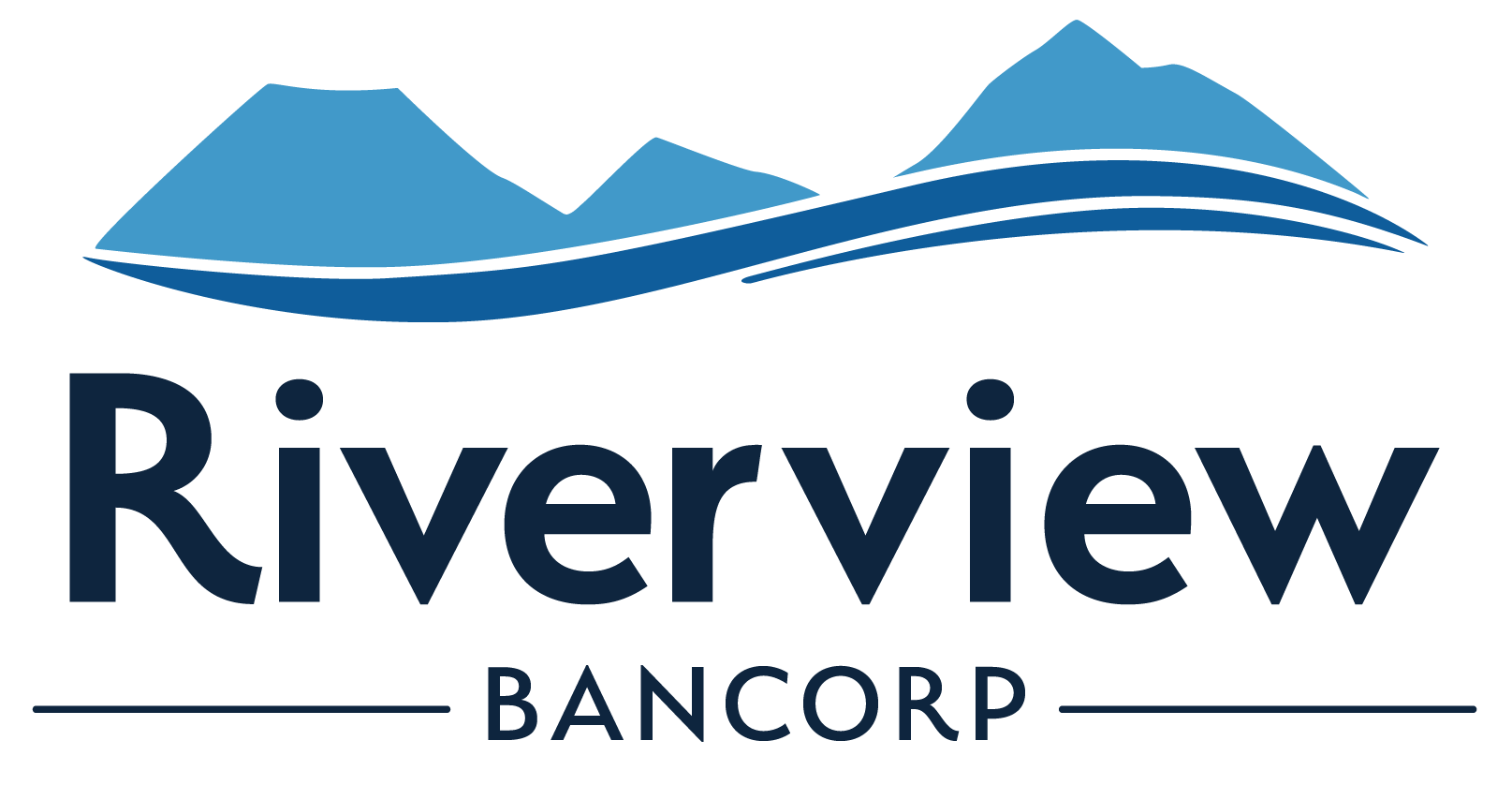 Logo for Riverview Bancorp featuring stylized mountains and water in shades of blue.
