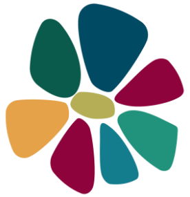 Colorful web of connected regions in various shades of green, blue, purple, orange, and pink.