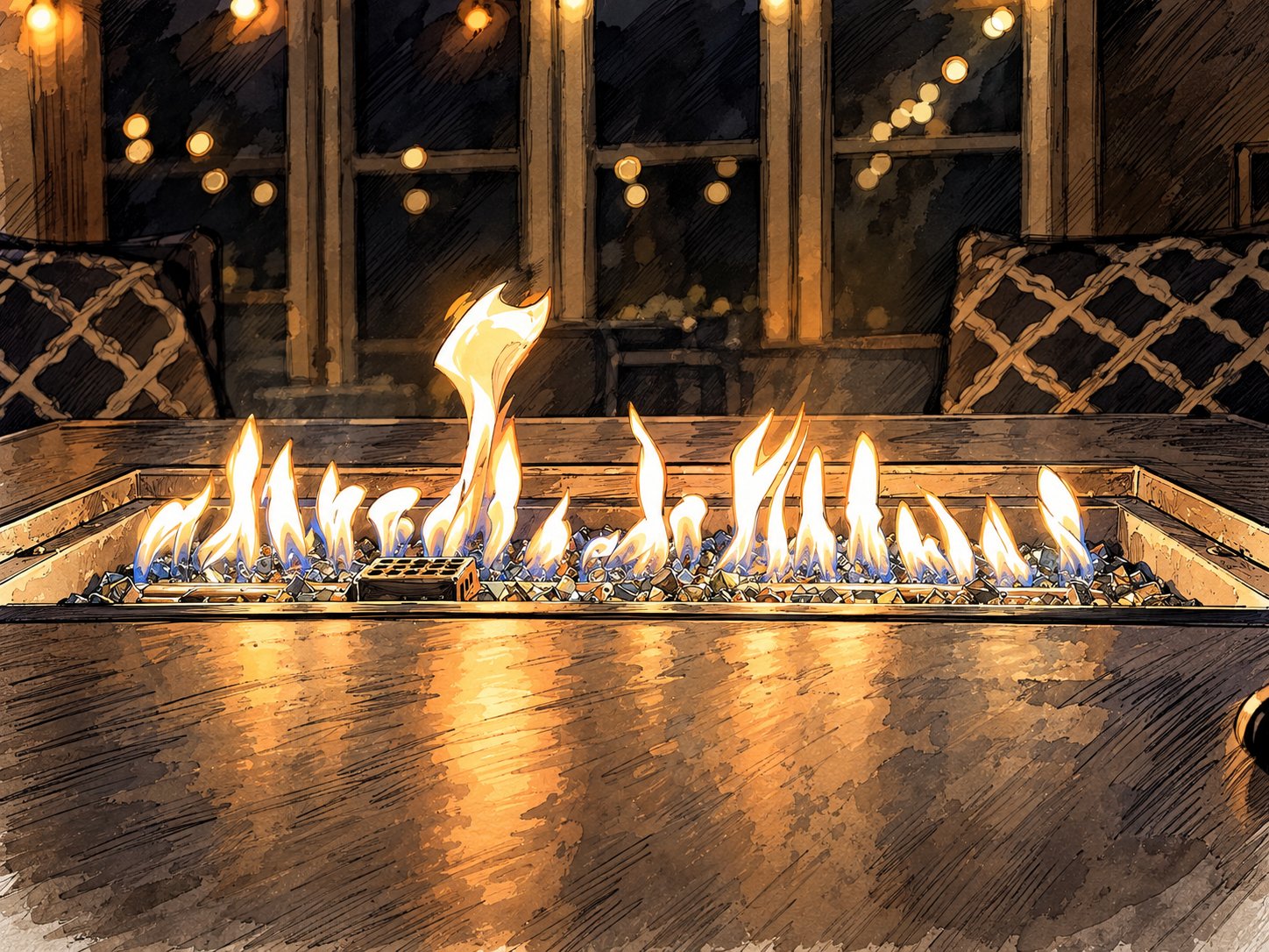 Cozy fire pit at our vacation camp where we enjoy cool Southern mornings and evenings