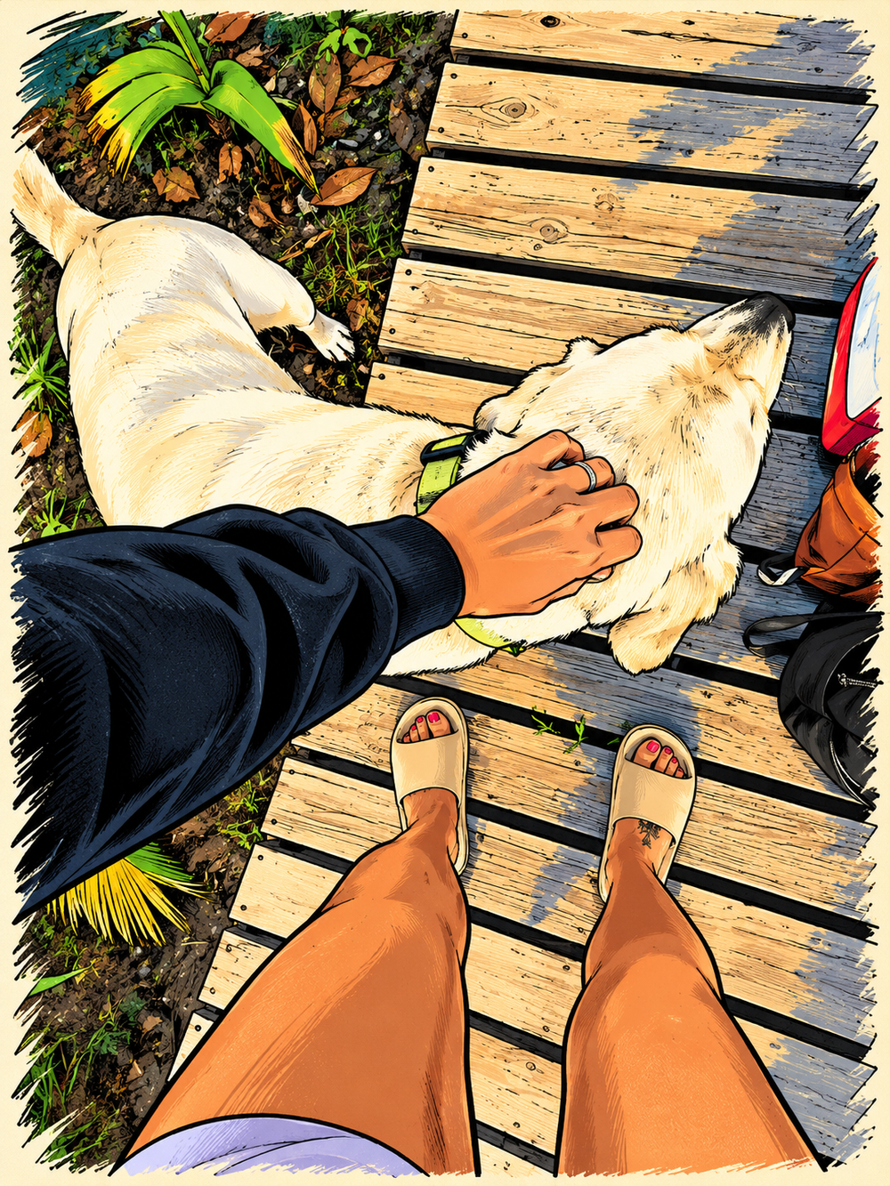 Friendly neighborhood dogs greeting guests during a Pensacola houseboat Airbnb stay