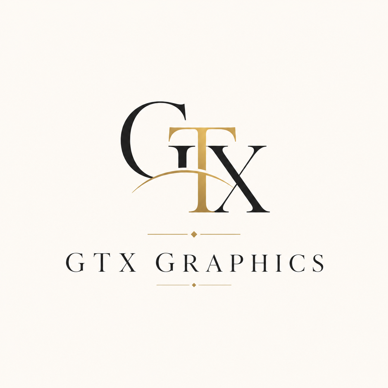 Logo for GTX Graphics with stylized black and gold letters G, T, and X, and the text "GTX Graphics" below.
