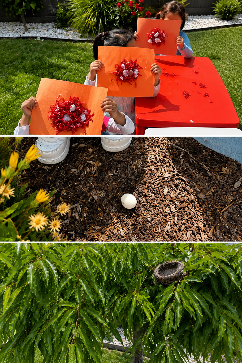 Preschool children exploring a bird nest discovery through hands on science learning, creative crafts, and early childhood activities at BabeeShark Preschool in Sacramento