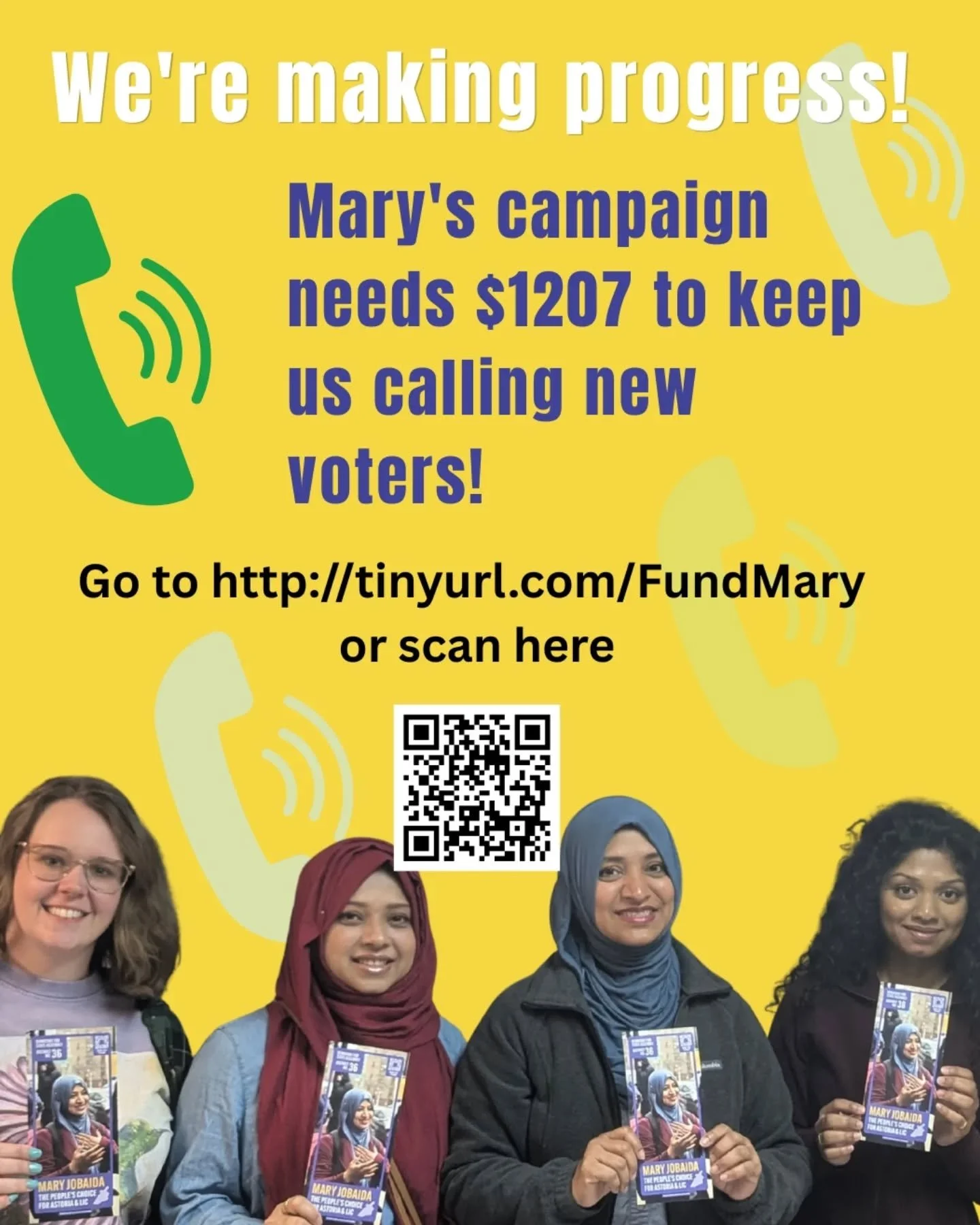 Your donations so far have moved the needle halfway! Your donations tonight before midnight will be multiplied up to 12 times! 

Your funds help #TeamMary continue to pay its campaign staff, buy office supplies, feed folks at volunteer phone bank eve