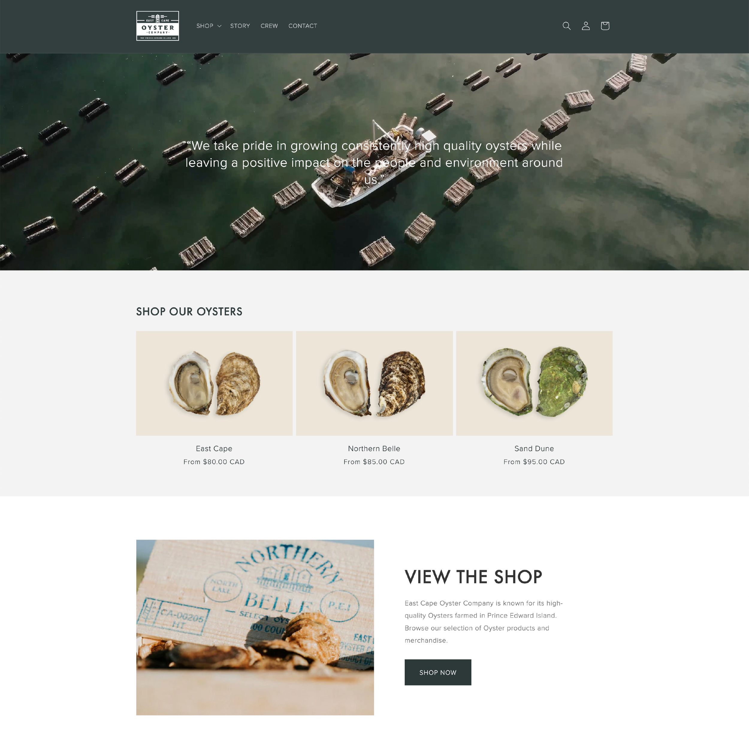 East Cape Oyster Company Web Design based on Shopify Platform.
