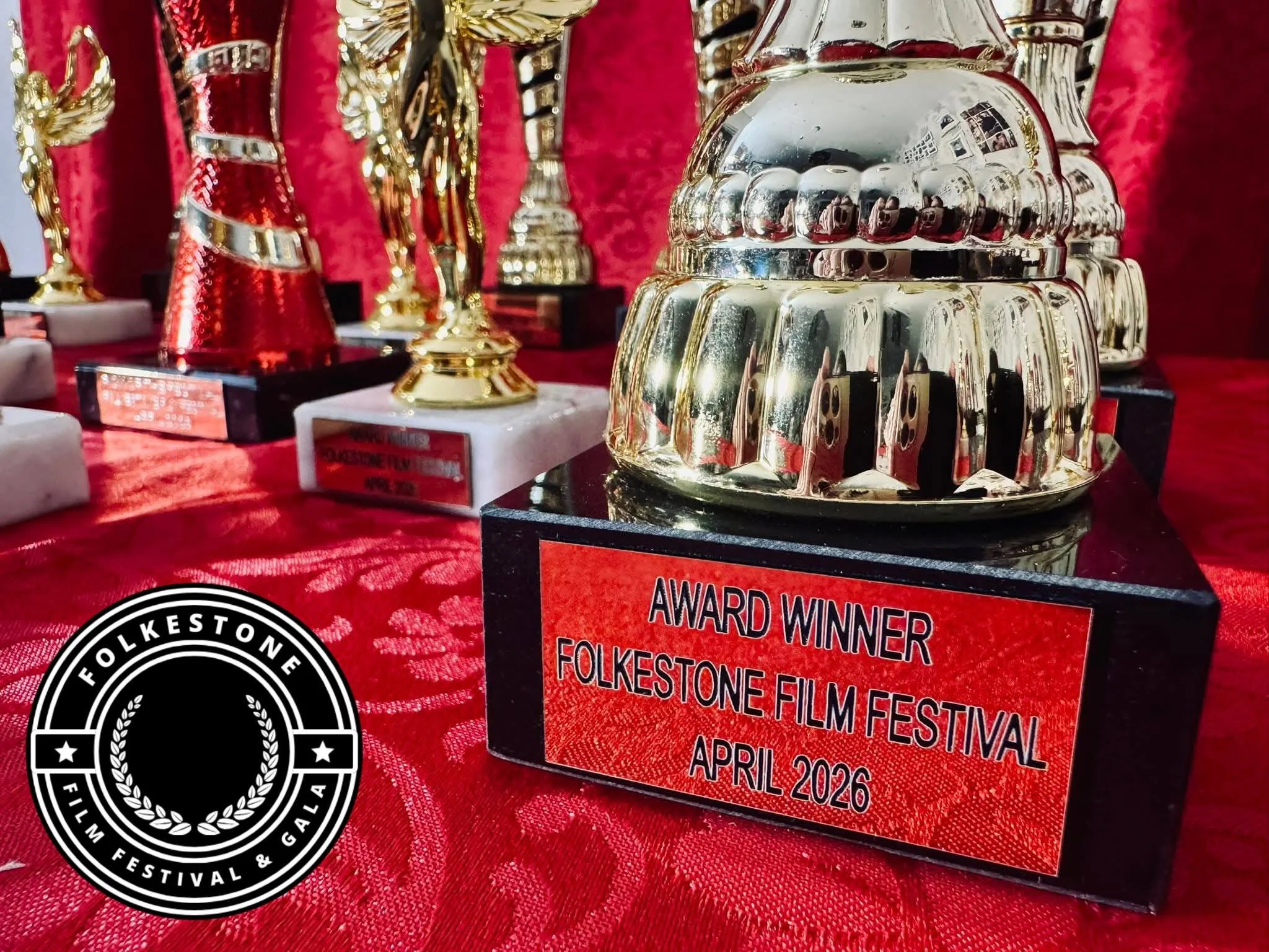 Trophies on a red background
